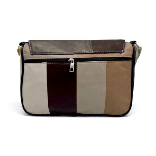 Geantă Damă Unicat Lucia R45X-43 – Piele Naturală Patchwork Crem, Maro, Taupe și Turcoaz