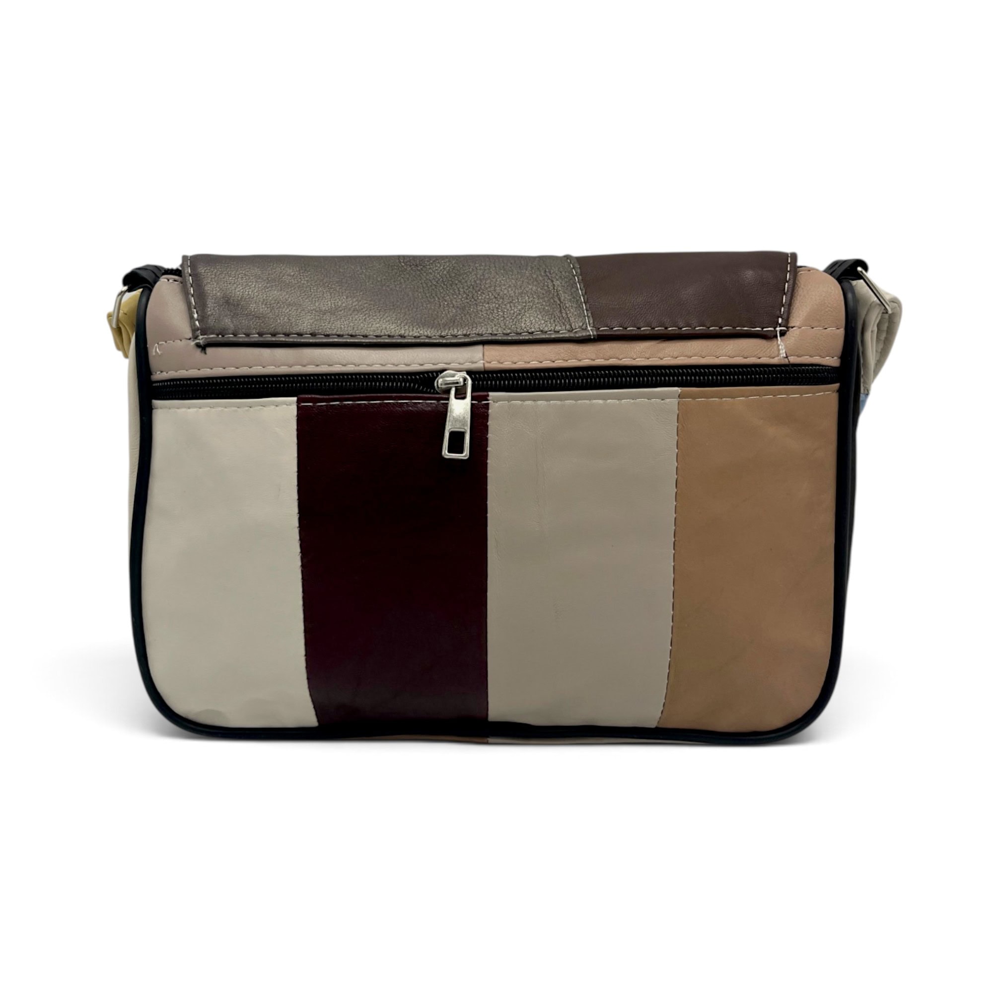 Geantă Damă Unicat Lucia R45X-43 – Piele Naturală Patchwork Crem, Maro, Taupe și Turcoaz