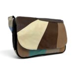 Geantă Damă Unicat Lucia R45X-43 – Piele Naturală Patchwork Crem, Maro, Taupe și Turcoaz