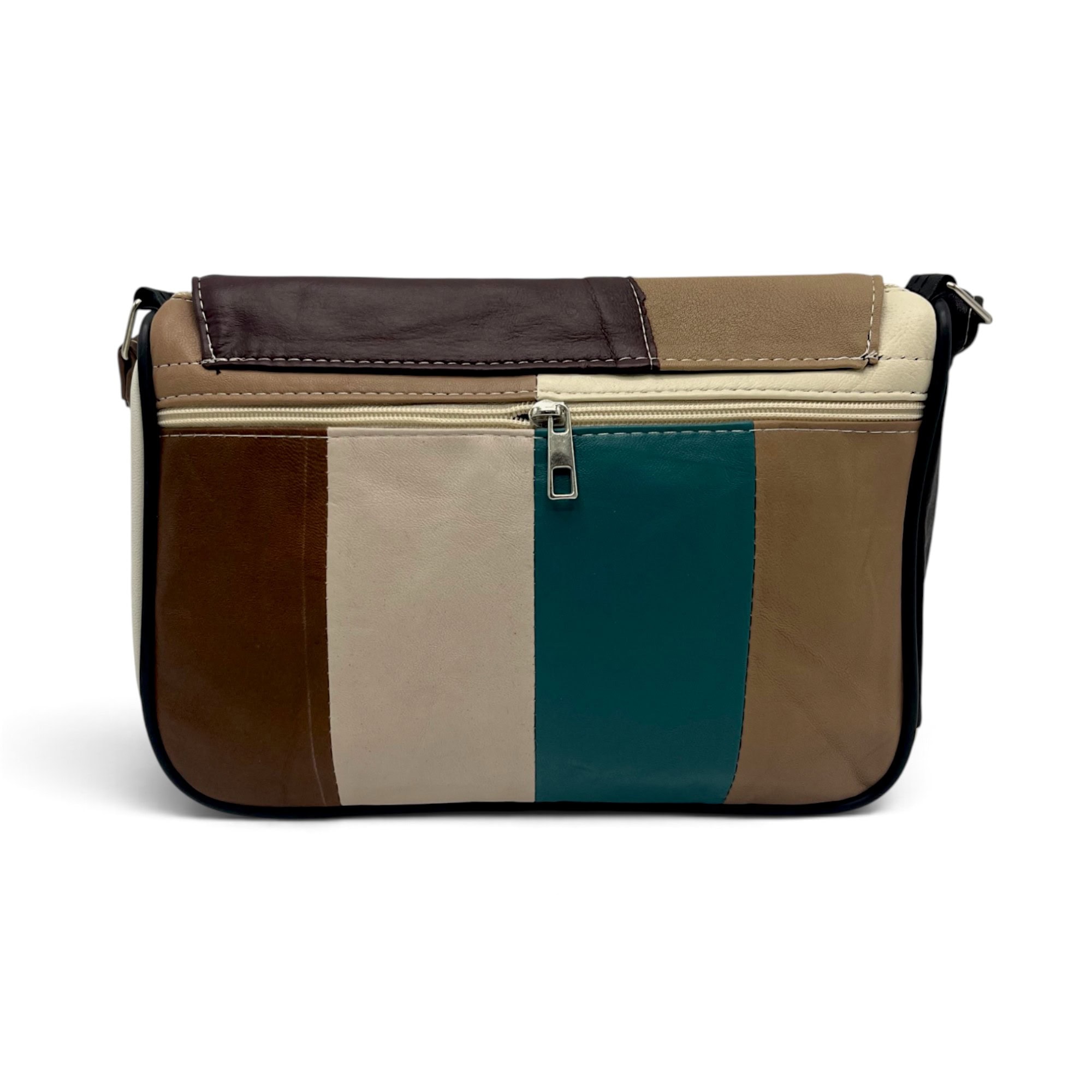 Geantă Damă Unicat Lucia R45X-44 – Piele Naturală Patchwork Crem, Maro, Bej și Muștar
