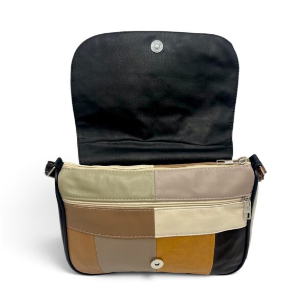 Geantă Damă Unicat Lucia R45X-44 – Piele Naturală Patchwork Crem, Maro, Bej și Muștar