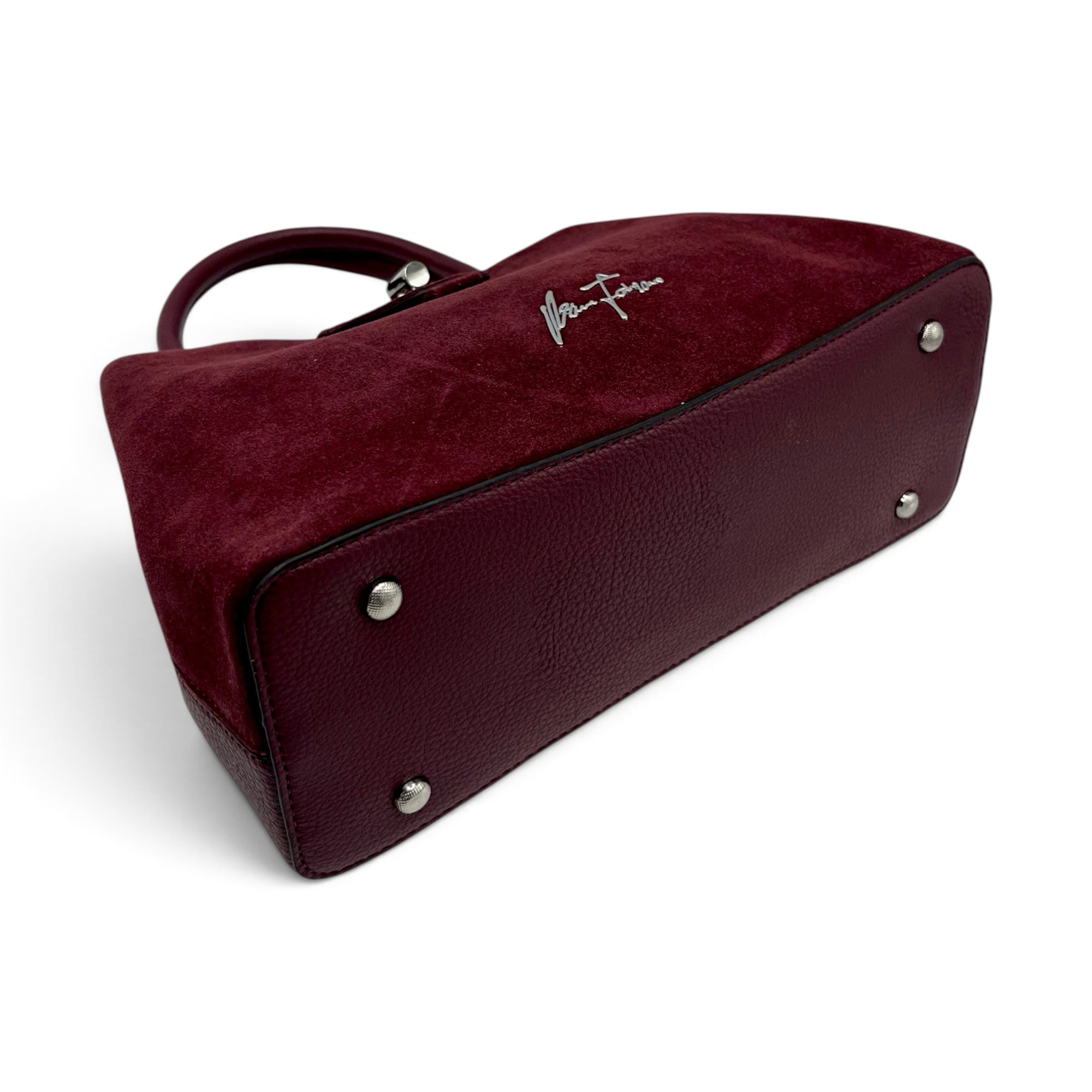 Geantă Damă Velina Fabbiano VF25S-556 Bordo – Mix Piele Naturală și PU, 32 × 25 × 12 cm