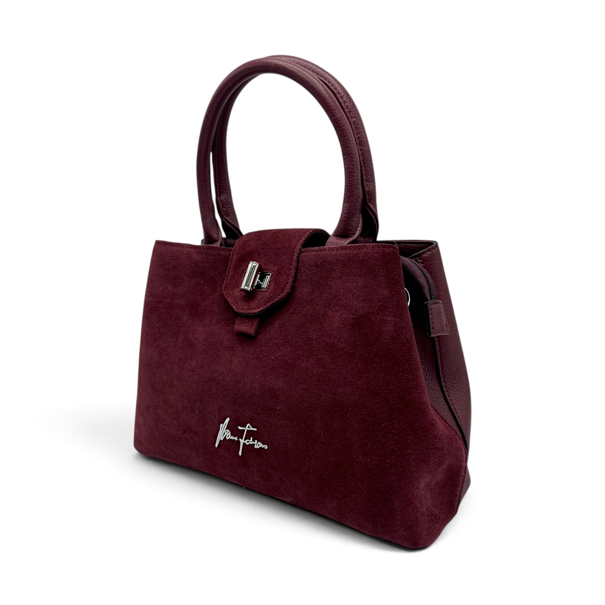 Geantă Damă Velina Fabbiano VF25S-556 Bordo – Mix Piele Naturală și PU, 32 × 25 × 12 cm