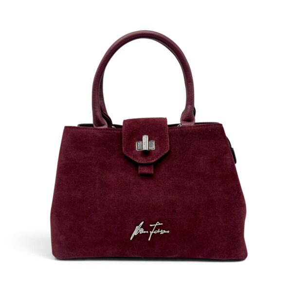 Geantă Damă Velina Fabbiano VF25S-556 Bordo – Mix Piele Naturală și PU, 32 × 25 × 12 cm