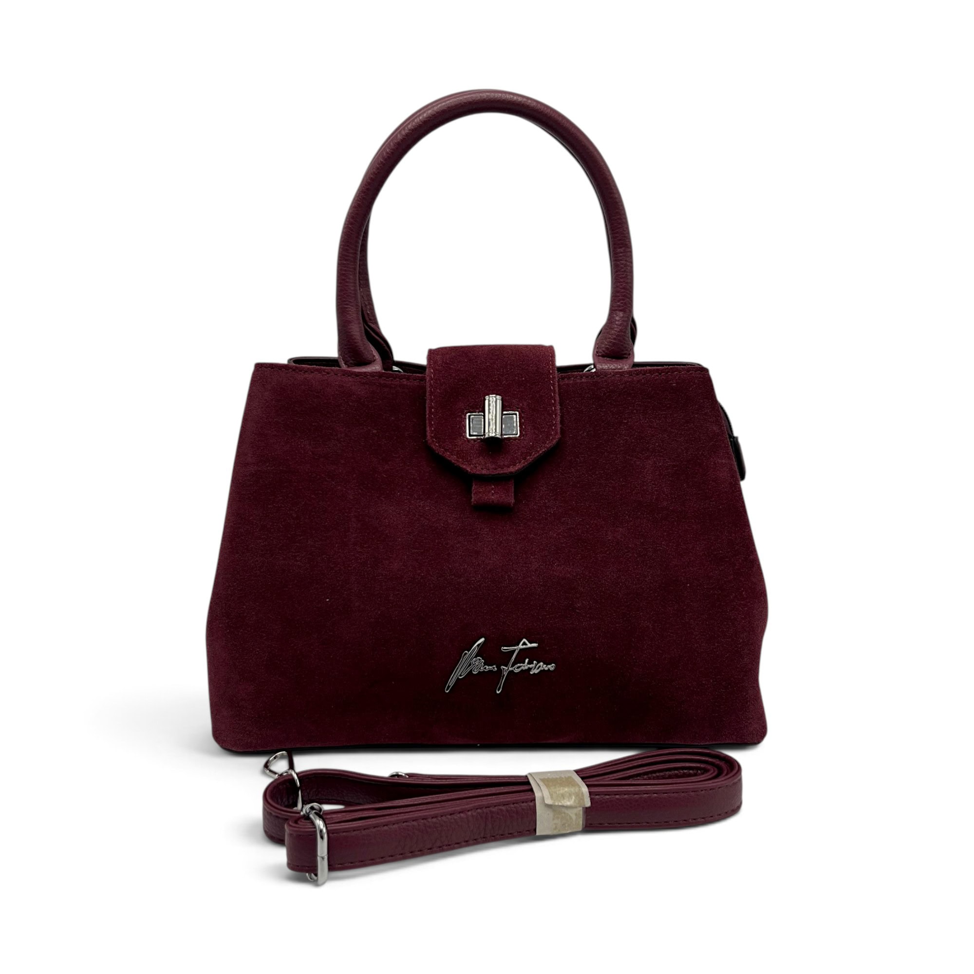 Geantă Damă Velina Fabbiano VF25S-556 Bordo – Mix Piele Naturală și PU, 32 × 25 × 12 cm