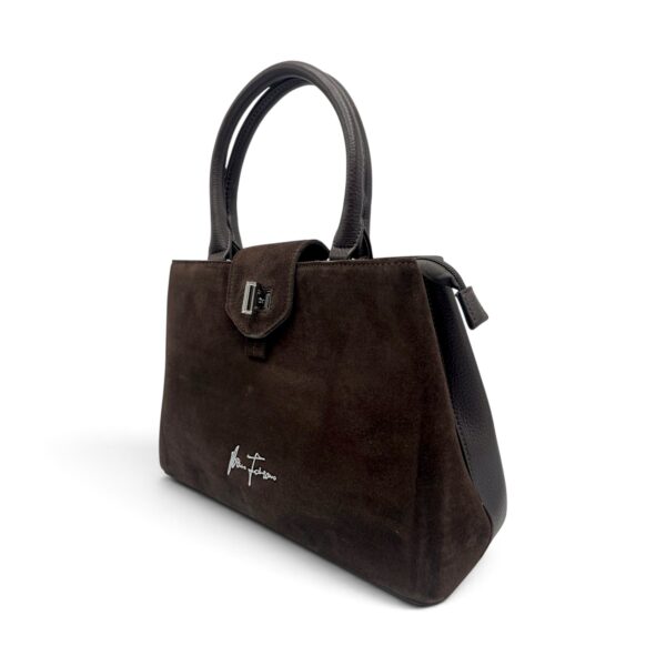 Geantă Damă Velina Fabbiano VF25S-556 Maro – Mix Piele Naturală și PU, 32 × 25 × 12 cm