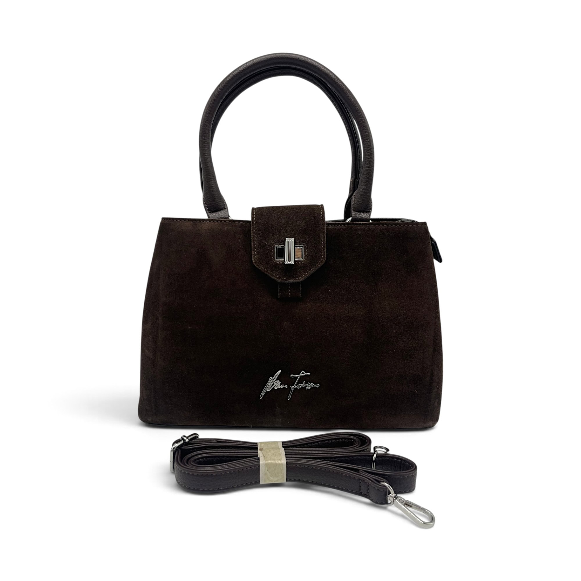 Geantă Damă Velina Fabbiano VF25S-556 Maro – Mix Piele Naturală și PU, 32 × 25 × 12 cm
