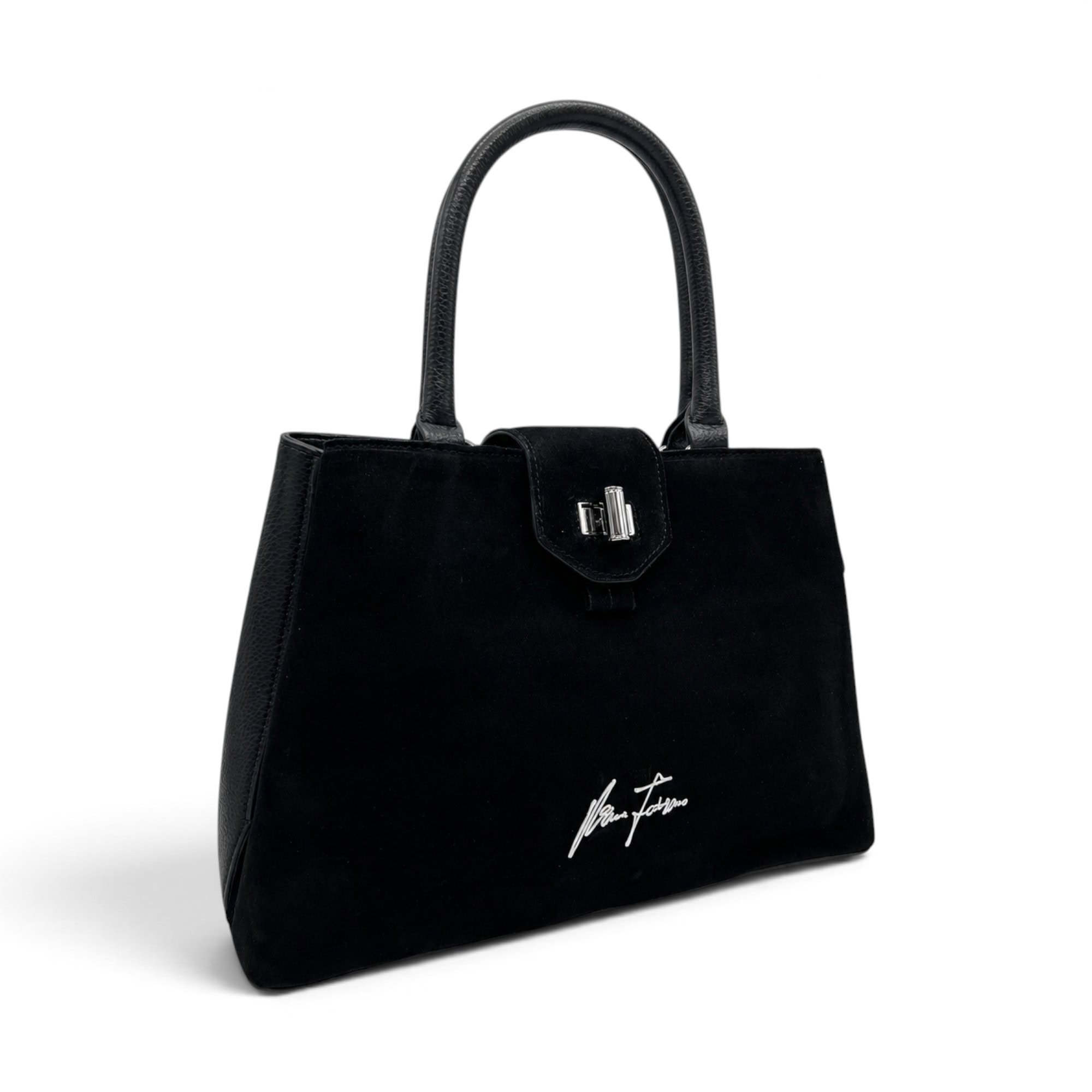 Geantă Damă Velina Fabbiano VF25S-556 Negru – Mix Piele Naturală și PU, 32 × 25 × 12 cm