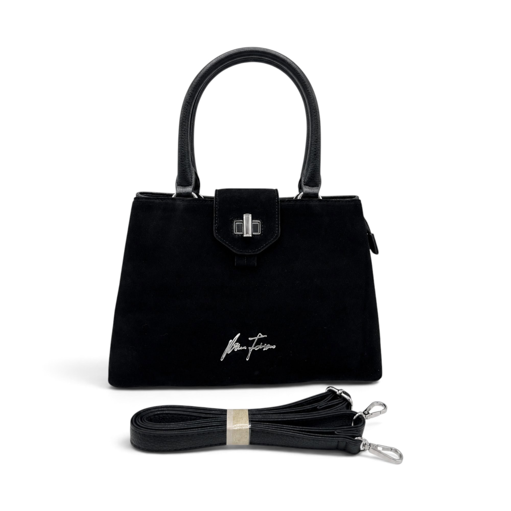 Geantă Damă Velina Fabbiano VF25S-556 Negru – Mix Piele Naturală și PU, 32 × 25 × 12 cm