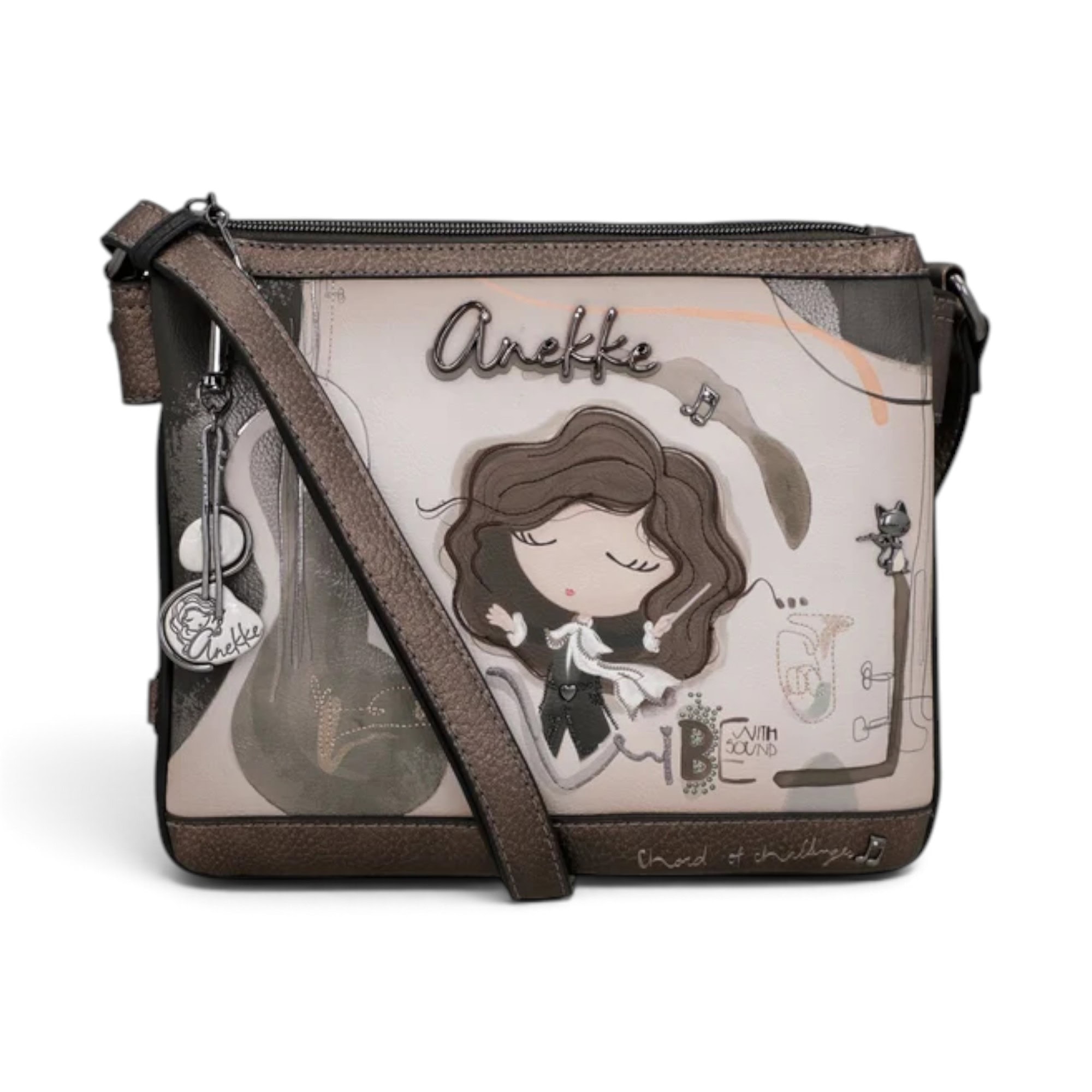 Geantă Anekke Orchestra crossbody pătrată, 26x21x5 cm, design artistic.