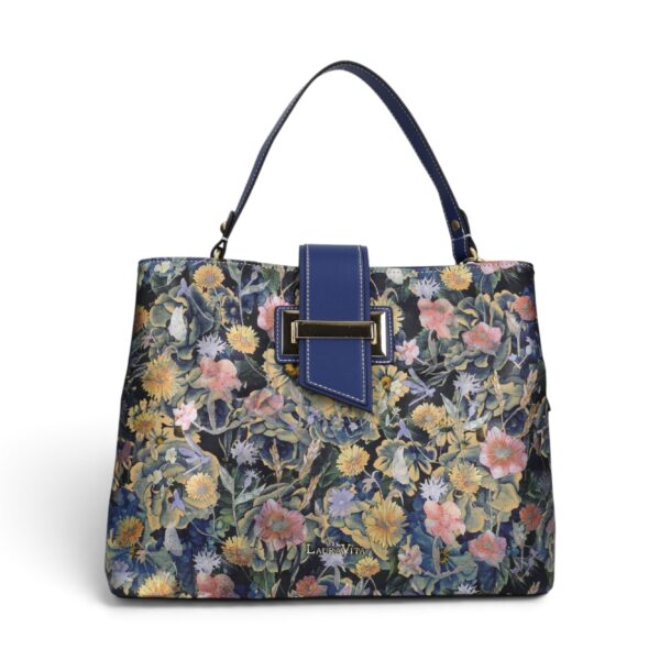 Geantă damă Laura Vita ADRIA 02 Bleu – imprimeu floral, geantă de mână și umăr, 29 × 23 × 15 cm
