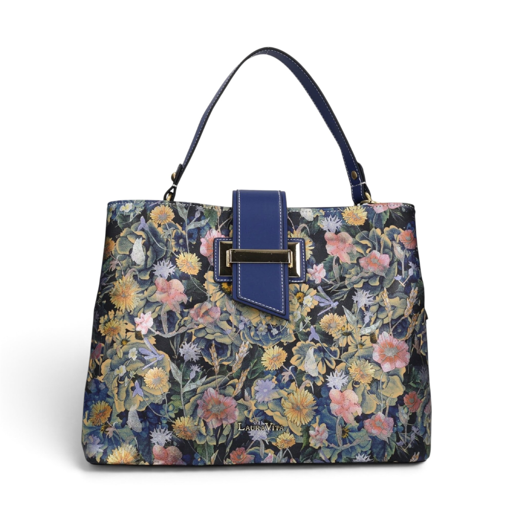 Geantă damă Laura Vita ADRIA 02 Bleu – imprimeu floral, geantă de mână și umăr, 29 × 23 × 15 cm