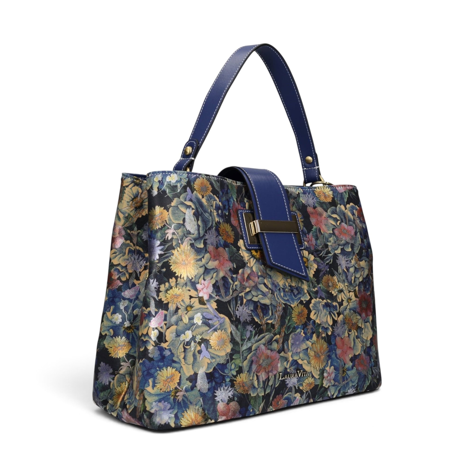 Geantă damă Laura Vita ADRIA 02 Bleu – imprimeu floral, geantă de mână și umăr, 29 × 23 × 15 cm