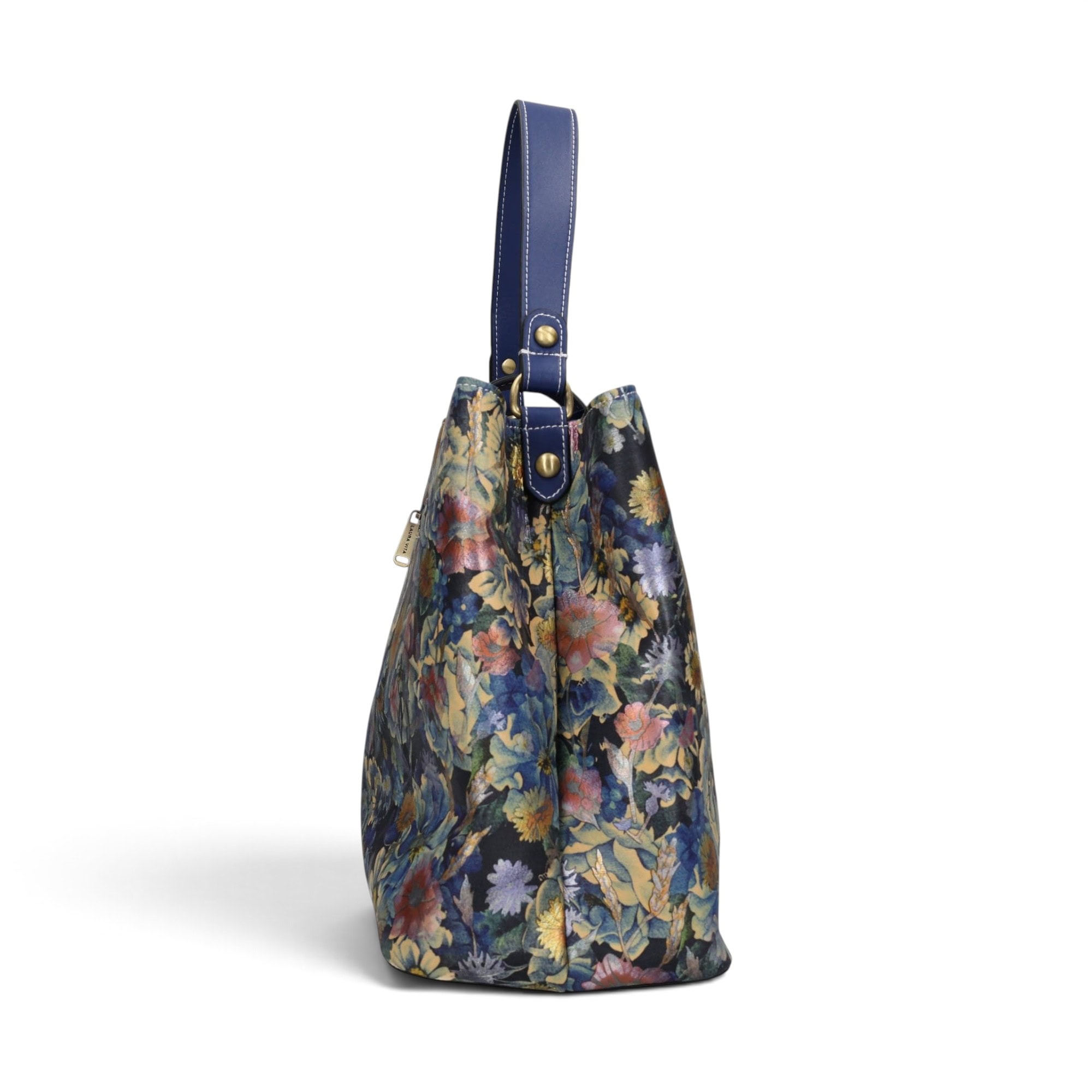 Geantă damă Laura Vita ADRIA 02 Bleu – imprimeu floral, geantă de mână și umăr, 29 × 23 × 15 cm