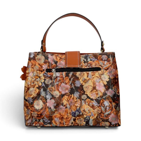 Geantă damă Laura Vita ADRIA 02 Camel – imprimeu floral, geantă de mână și umăr, 29 × 23 × 15 cm