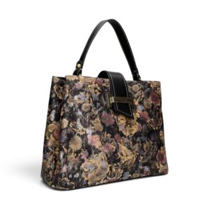 Geantă damă Laura Vita ADRIA 02 Noir – imprimeu floral, geantă de mână și umăr, 29 × 23 × 15 cm