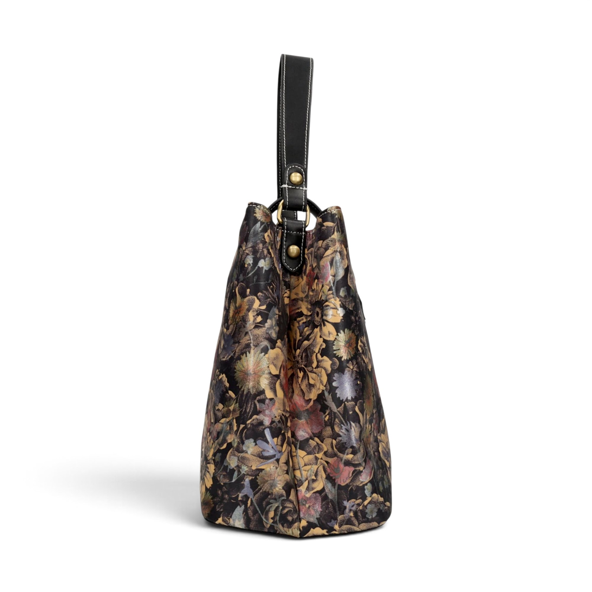 Geantă damă Laura Vita ADRIA 02 Noir – imprimeu floral, geantă de mână și umăr, 29 × 23 × 15 cm