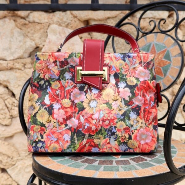 Geantă damă Laura Vita ADRIA 02 Rouge – imprimeu floral, geantă de mână și umăr, 29 × 23 × 15 cm