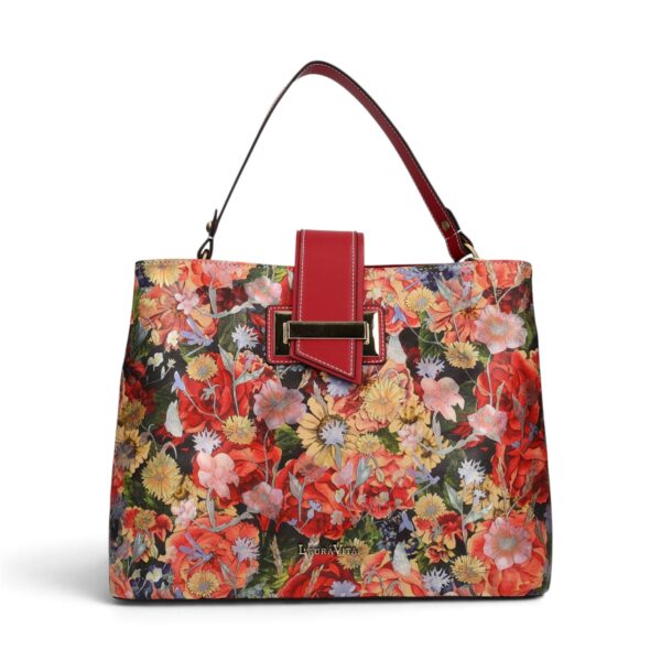 Geantă damă Laura Vita ADRIA 02 Rouge – imprimeu floral, geantă de mână și umăr, 29 × 23 × 15 cm