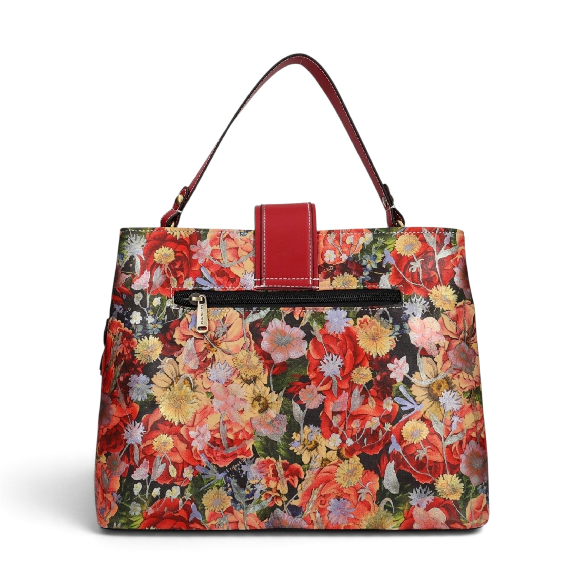 Geantă damă Laura Vita ADRIA 02 Rouge – imprimeu floral, geantă de mână și umăr, 29 × 23 × 15 cm
