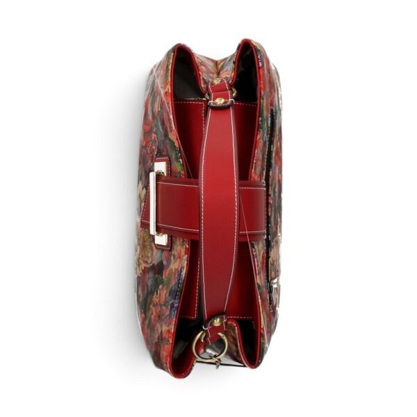 Geantă damă Laura Vita ADRIA 02 Rouge – imprimeu floral, geantă de mână și umăr, 29 × 23 × 15 cm
