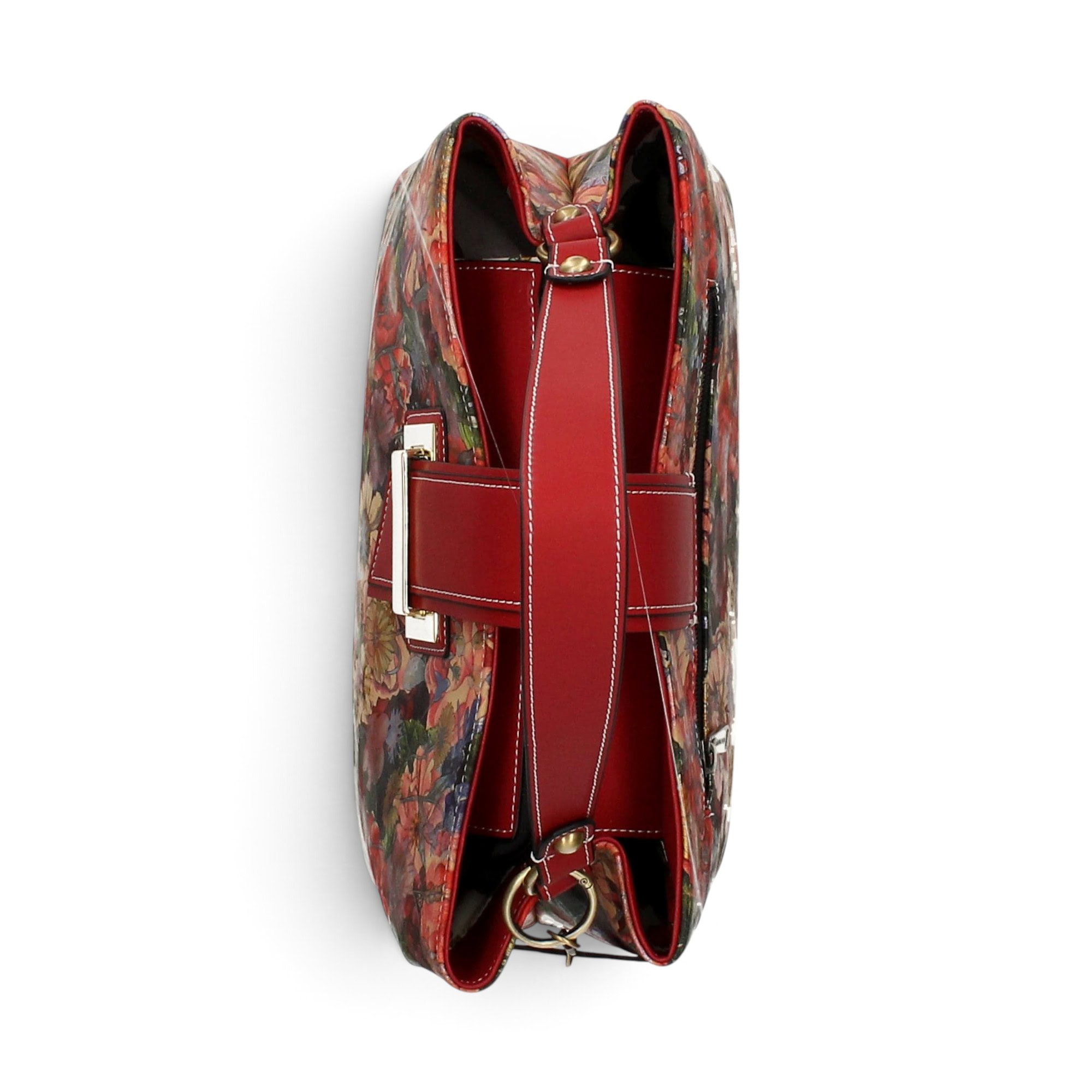 Geantă damă Laura Vita ADRIA 02 Rouge – imprimeu floral, geantă de mână și umăr, 29 × 23 × 15 cm