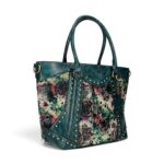 Geantă damă Laura Vita AMBER 05 Bleu – imprimeu floral, geantă de mână și umăr, 37 × 29 × 13 cm