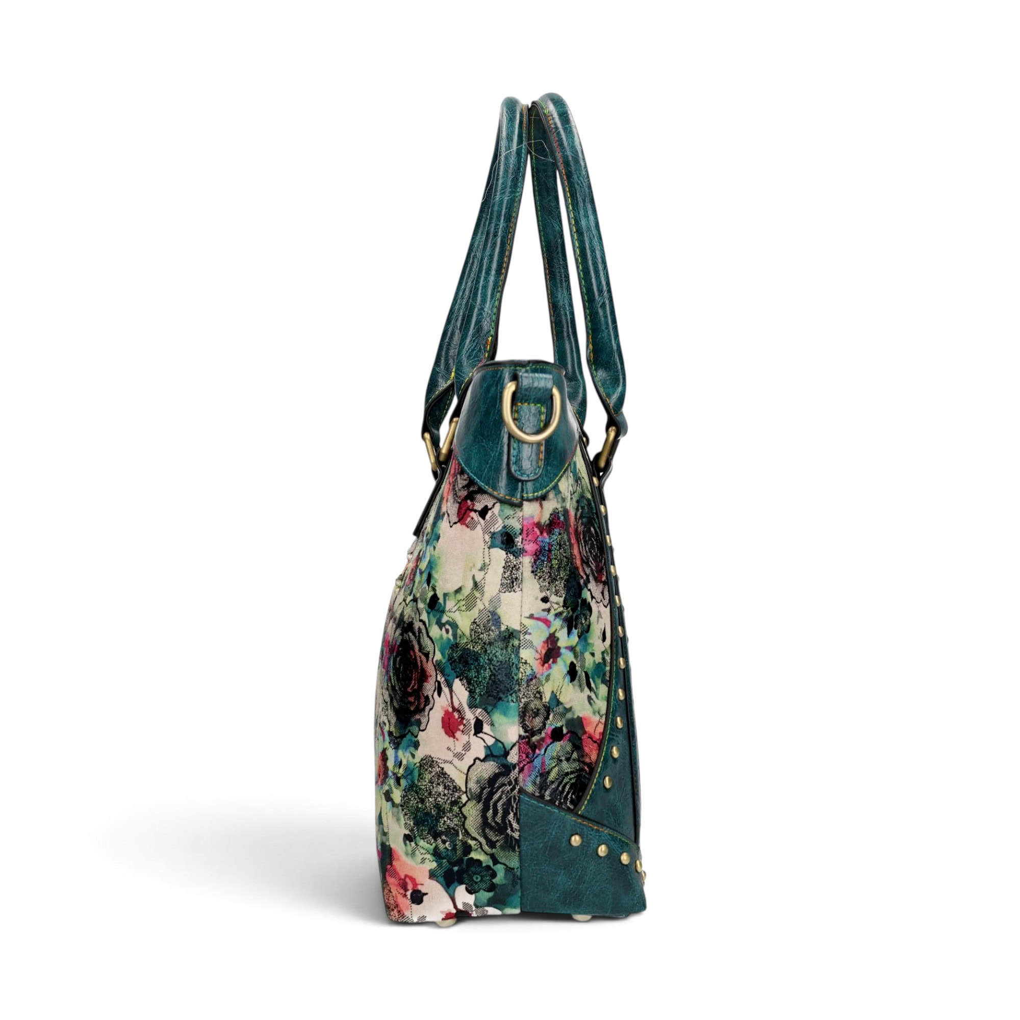 Geantă damă Laura Vita AMBER 05 Bleu – imprimeu floral, geantă de mână și umăr, 37 × 29 × 13 cm