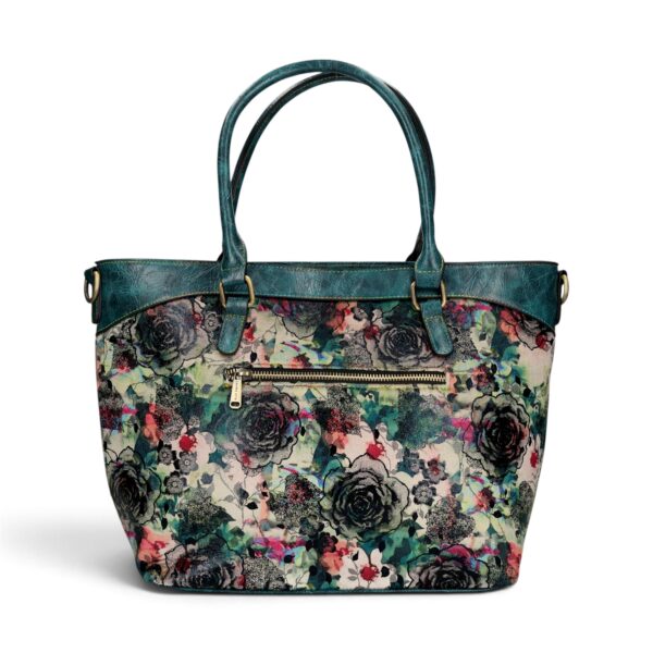 Geantă damă Laura Vita AMBER 05 Bleu – imprimeu floral, geantă de mână și umăr, 37 × 29 × 13 cm