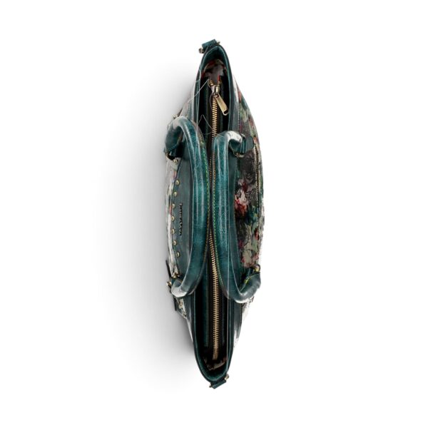 Geantă damă Laura Vita AMBER 05 Bleu – imprimeu floral, geantă de mână și umăr, 37 × 29 × 13 cm