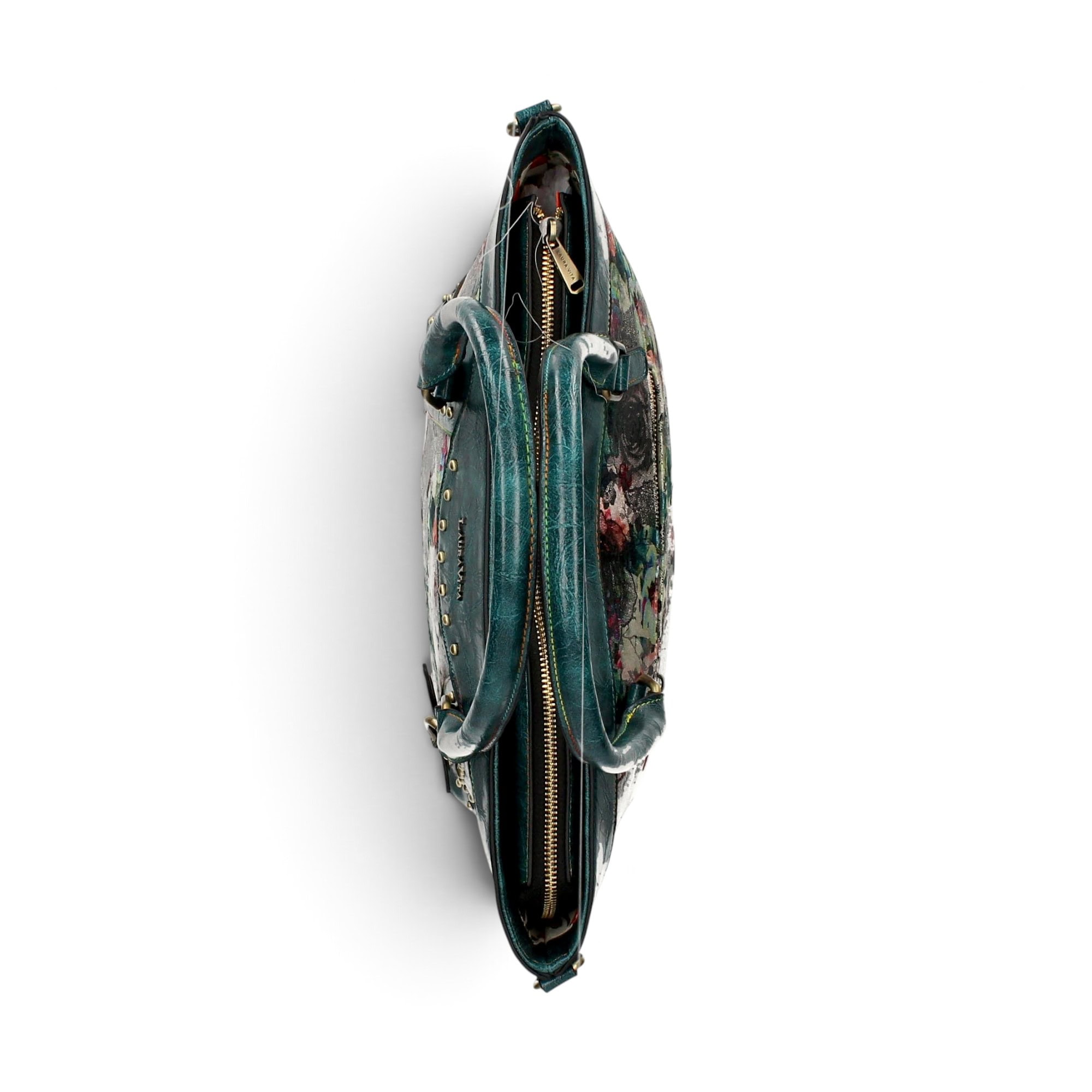 Geantă damă Laura Vita AMBER 05 Bleu – imprimeu floral, geantă de mână și umăr, 37 × 29 × 13 cm