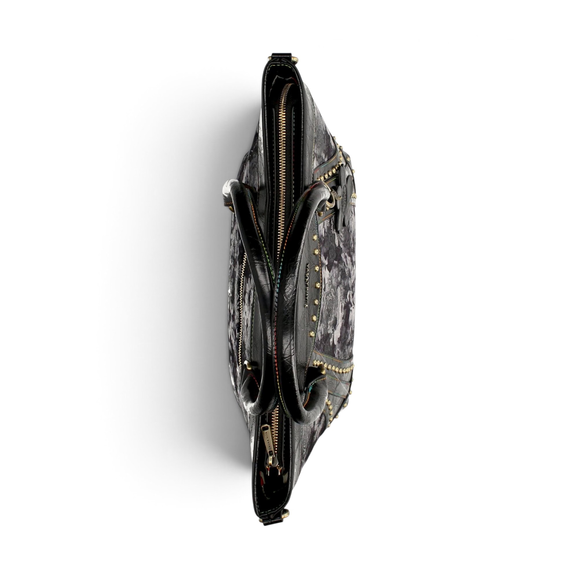 Geantă damă Laura Vita AMBER 05 Noir – imprimeu floral, geantă de mână și umăr, 37 × 29 × 13 cm