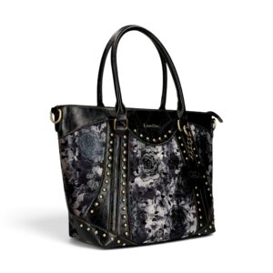 Geantă damă Laura Vita AMBER 05 Noir – imprimeu floral, geantă de mână și umăr, 37 × 29 × 13 cm
