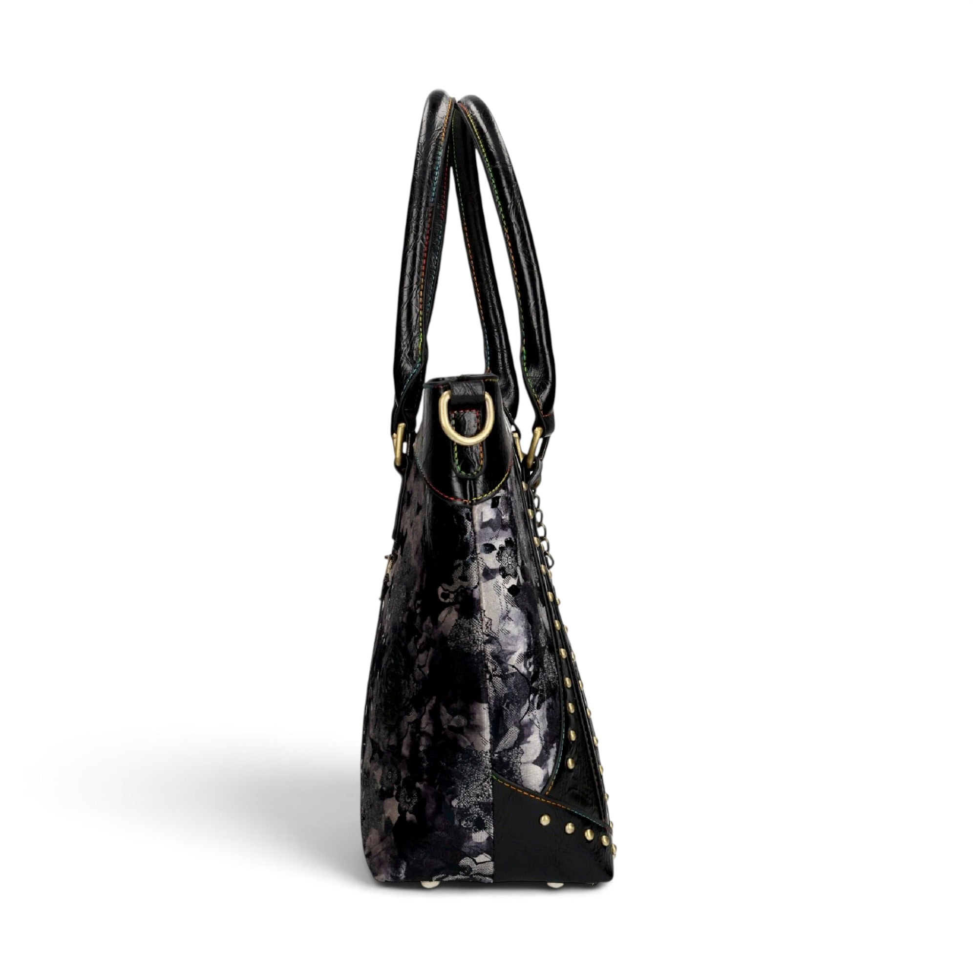 Geantă damă Laura Vita AMBER 05 Noir – imprimeu floral, geantă de mână și umăr, 37 × 29 × 13 cm
