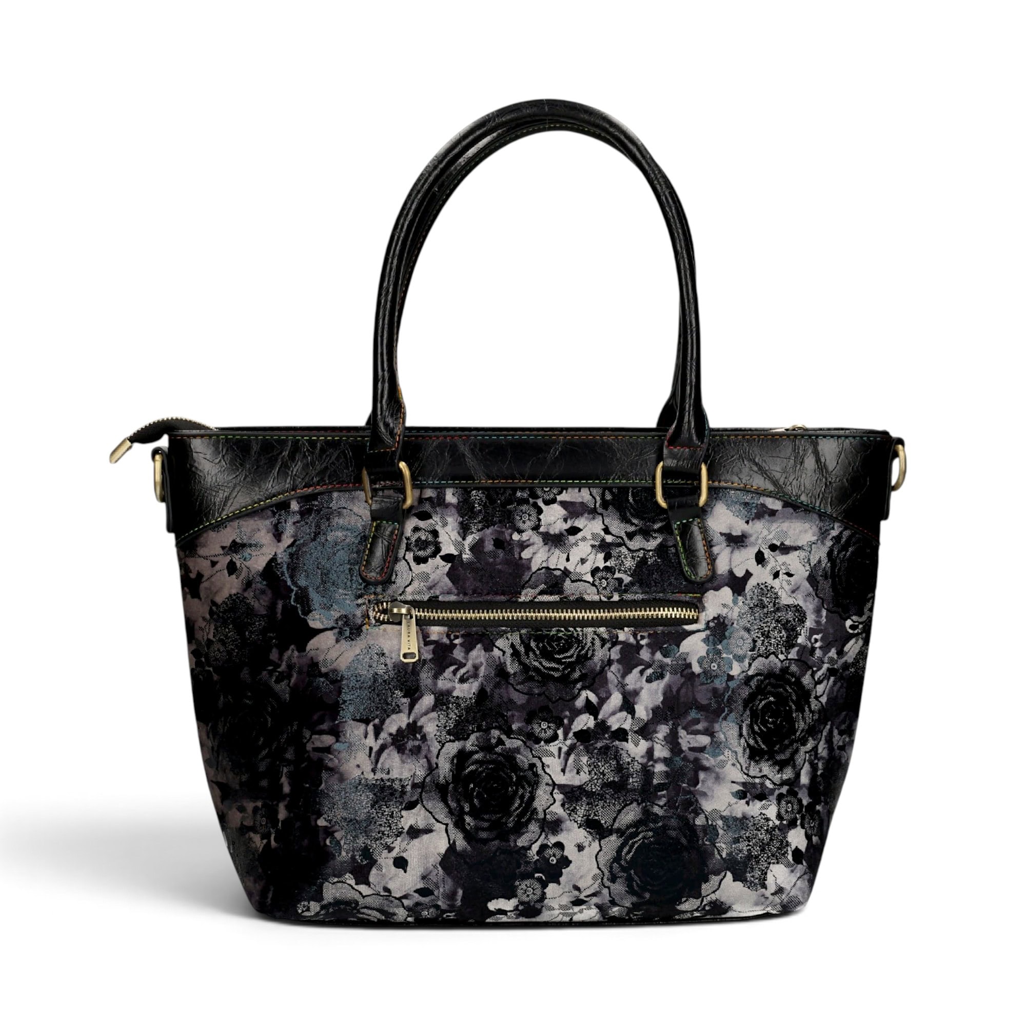 Geantă damă Laura Vita AMBER 05 Noir – imprimeu floral, geantă de mână și umăr, 37 × 29 × 13 cm
