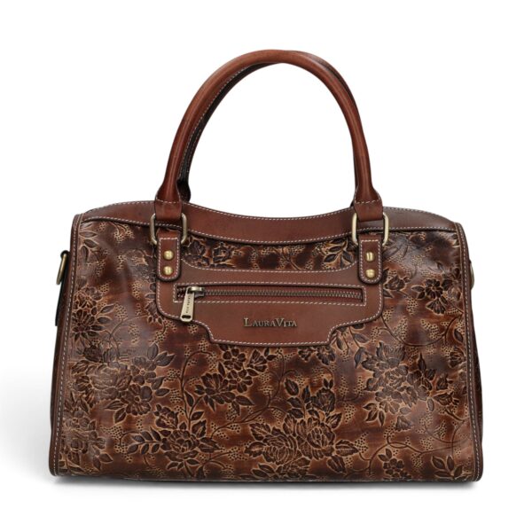 Geantă damă Laura Vita AVA 01 Choco – piele naturală pictată manual, geantă de mână și crossbody, 33 × 21 × 15 cm