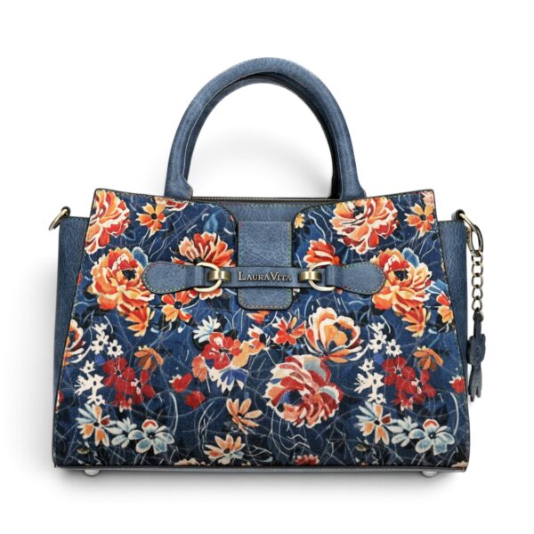 Geantă damă Laura Vita AYNA 03 Bleu – imprimeu floral, geantă de umăr și crossbody, 30 × 20 × 9 cm