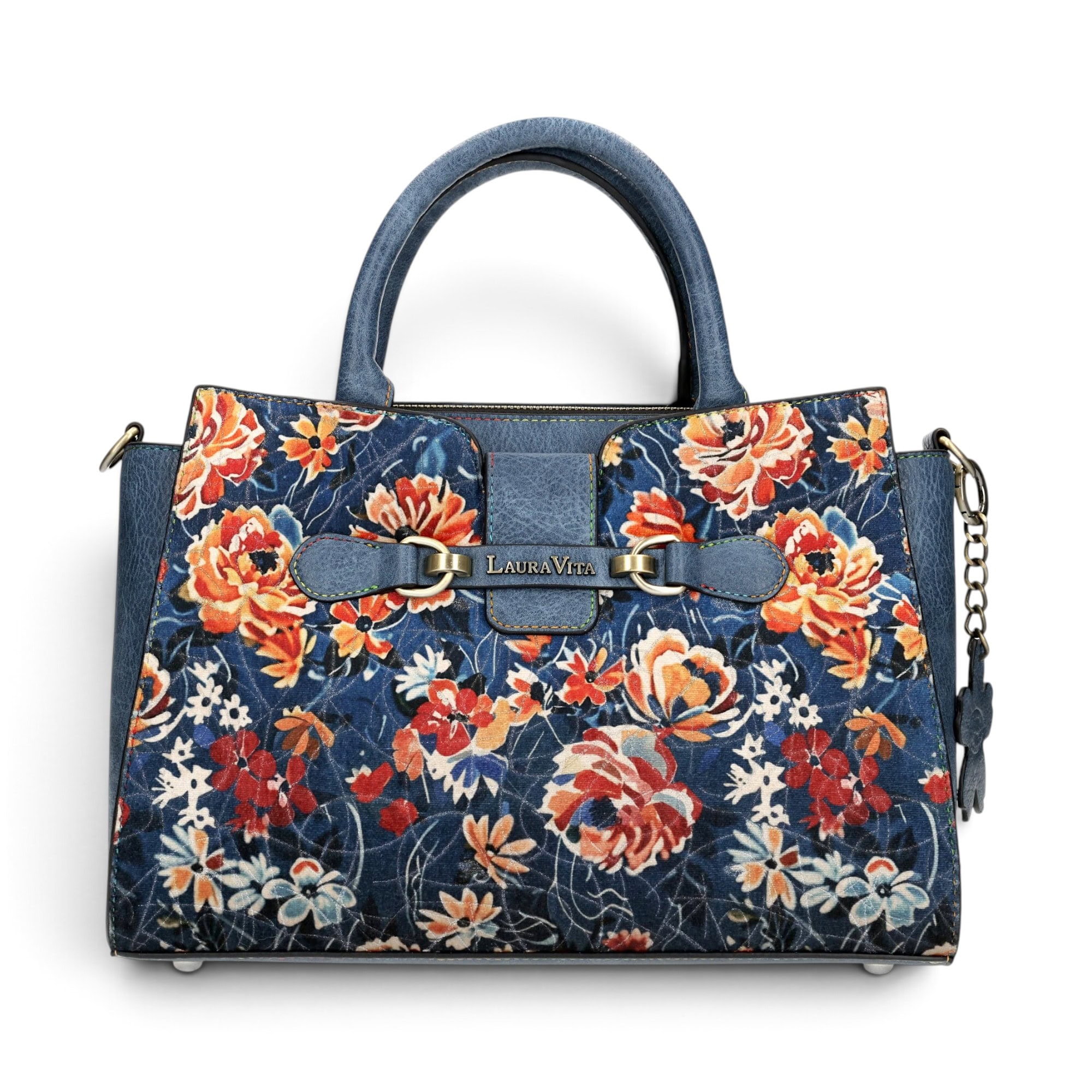 Geantă damă Laura Vita AYNA 03 Bleu – imprimeu floral, geantă de umăr și crossbody, 30 × 20 × 9 cm