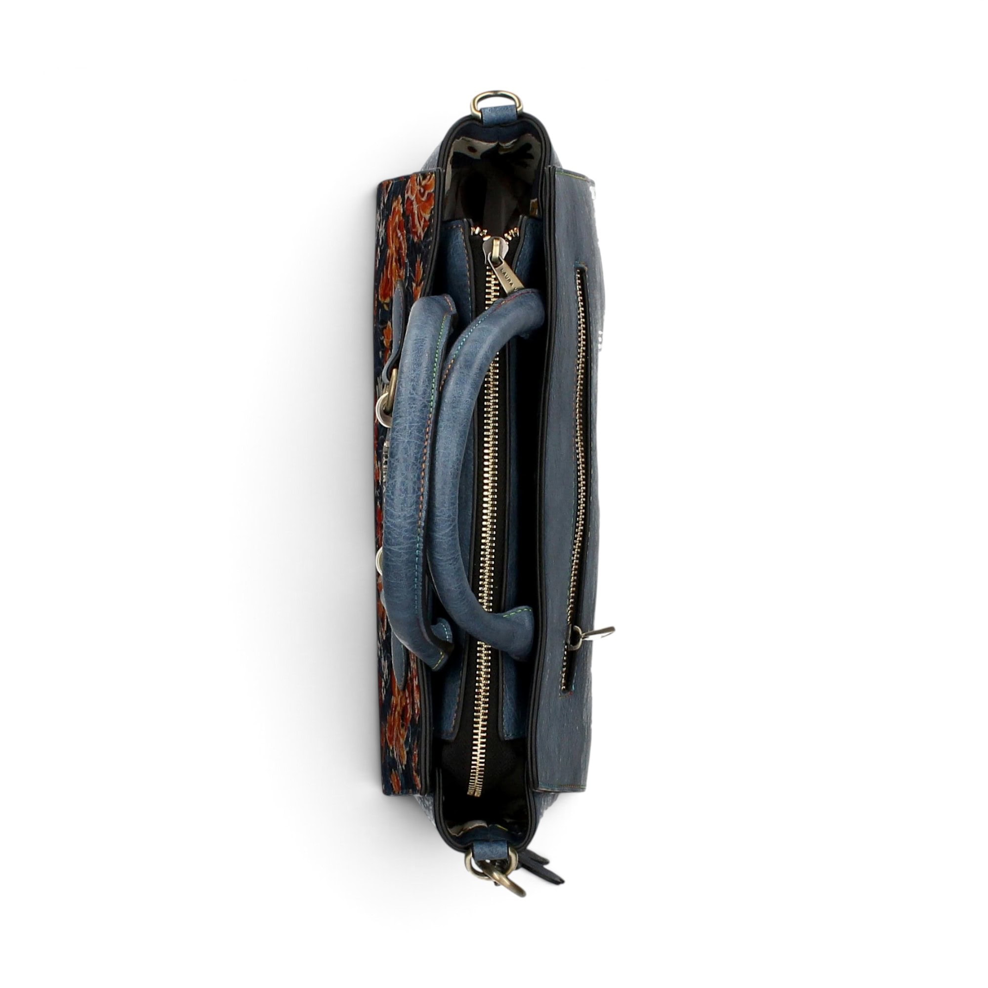 Geantă damă Laura Vita AYNA 03 Bleu – imprimeu floral, geantă de umăr și crossbody, 30 × 20 × 9 cm