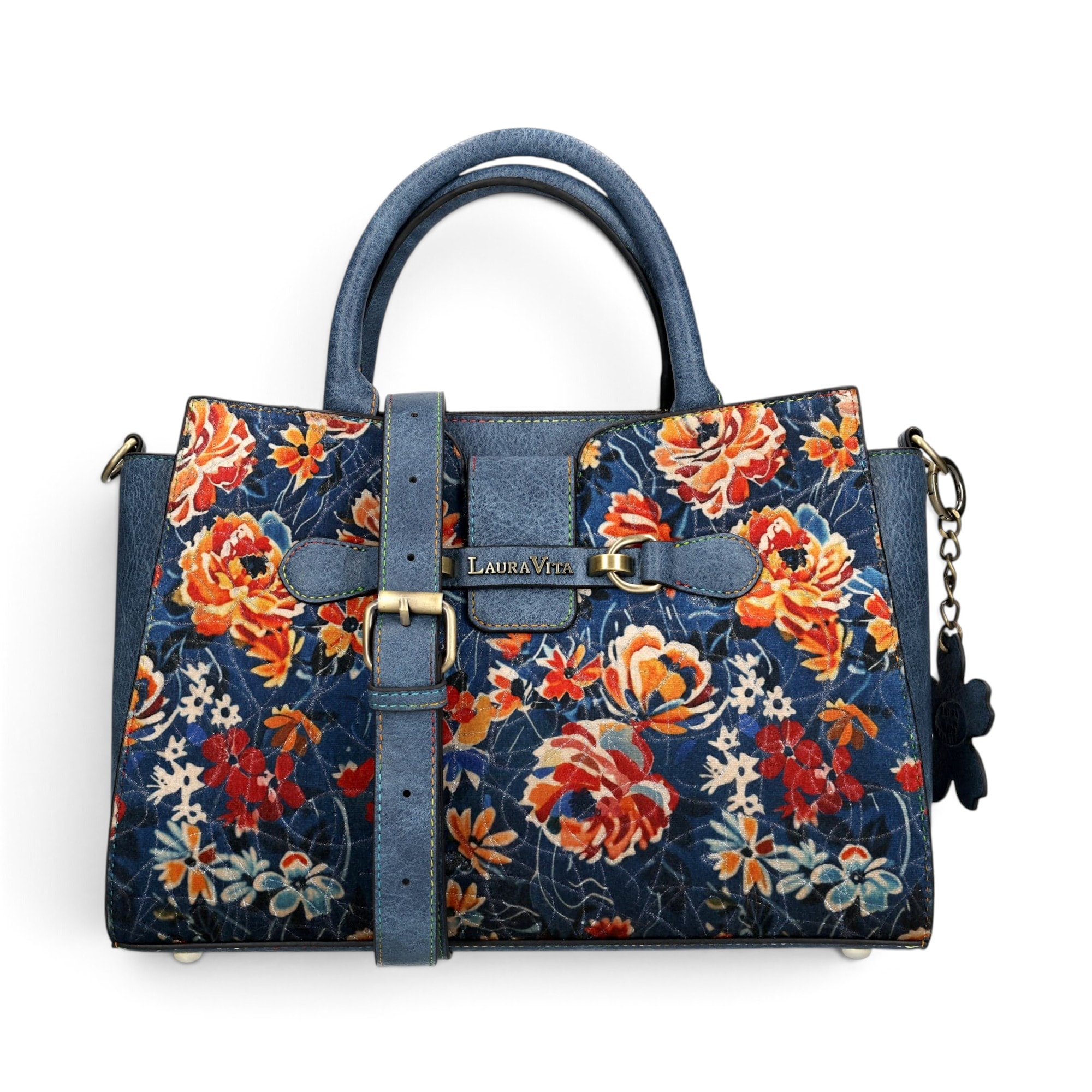 Geantă damă Laura Vita AYNA 03 Bleu – imprimeu floral, geantă de umăr și crossbody, 30 × 20 × 9 cm