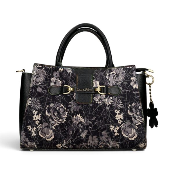 Geantă damă Laura Vita AYNA 03 Noir – imprimeu floral, geantă de umăr și crossbody, 30 × 20 × 9 cm