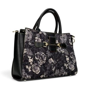 Geantă damă Laura Vita AYNA 03 Noir – imprimeu floral, geantă de umăr și crossbody, 30 × 20 × 9 cm