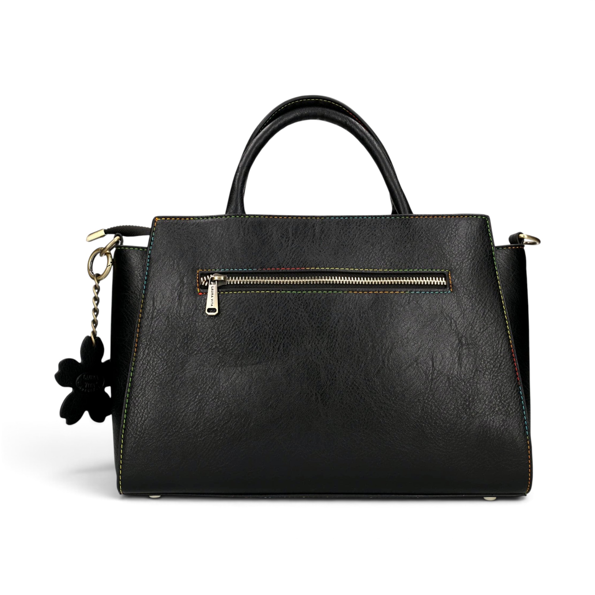 Geantă damă Laura Vita AYNA 03 Noir – imprimeu floral, geantă de umăr și crossbody, 30 × 20 × 9 cm
