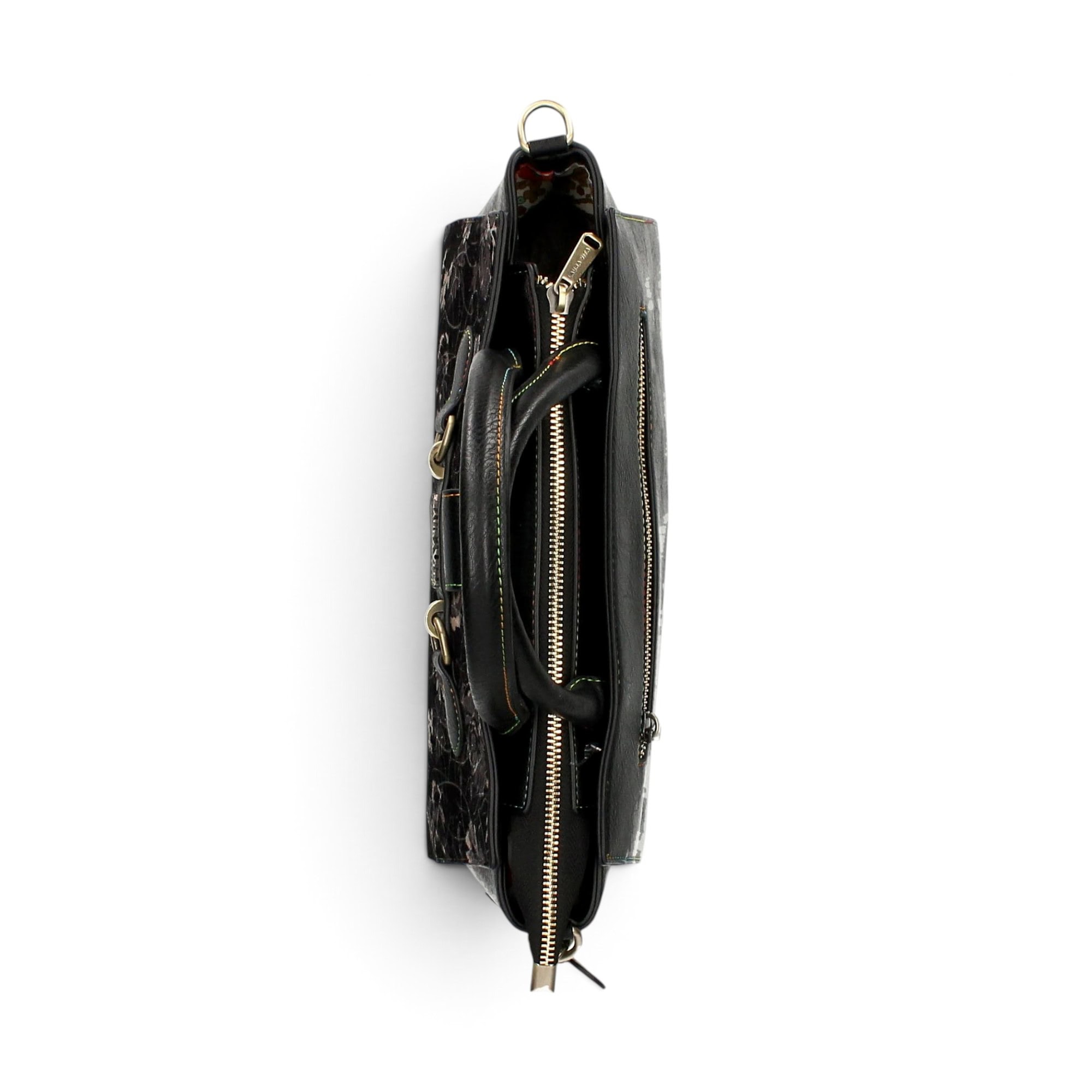 Geantă damă Laura Vita AYNA 03 Noir – imprimeu floral, geantă de umăr și crossbody, 30 × 20 × 9 cm