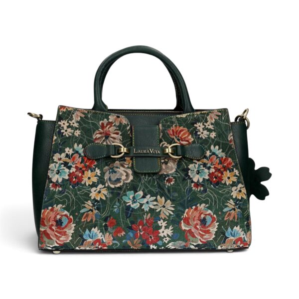 Geantă damă Laura Vita AYNA 03 Vert – imprimeu floral, geantă de umăr și crossbody, 30 × 20 × 9 cm