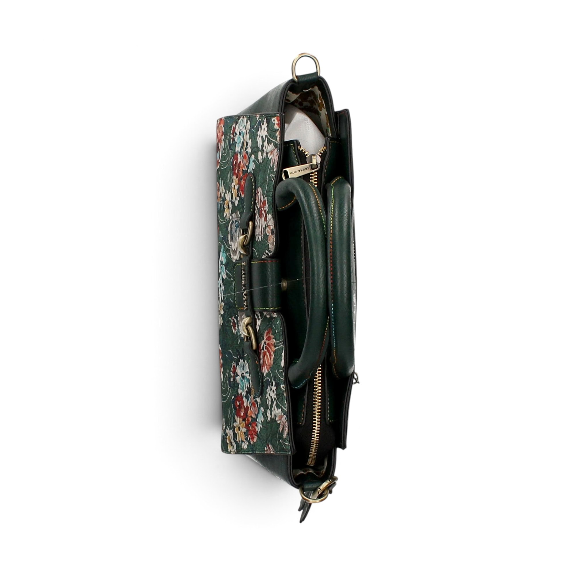 Geantă damă Laura Vita AYNA 03 Vert – imprimeu floral, geantă de umăr și crossbody, 30 × 20 × 9 cm