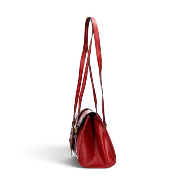 Geantă damă Laura Vita BAYA 01 Wine – piele naturală pictată manual, geantă de umăr și crossbody, 33 × 18 × 15 cm