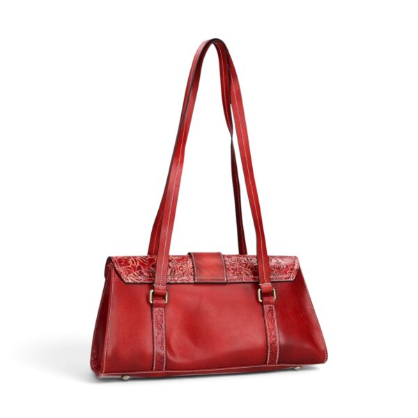Geantă damă Laura Vita BAYA 01 Wine – piele naturală pictată manual, geantă de umăr și crossbody, 33 × 18 × 15 cm