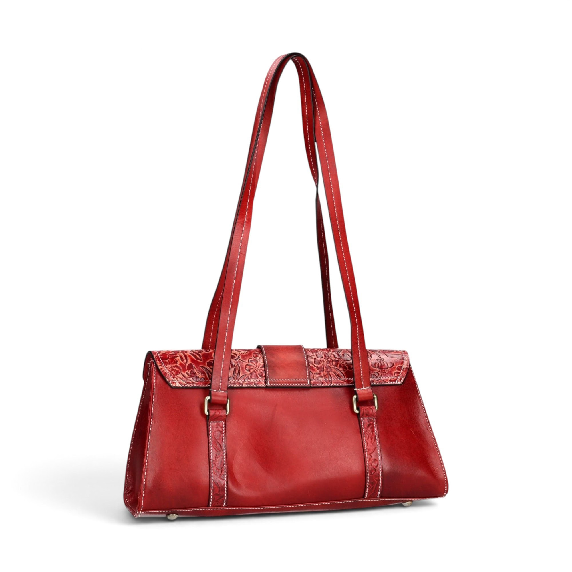 Geantă damă Laura Vita BAYA 01 Wine – piele naturală pictată manual, geantă de umăr și crossbody, 33 × 18 × 15 cm