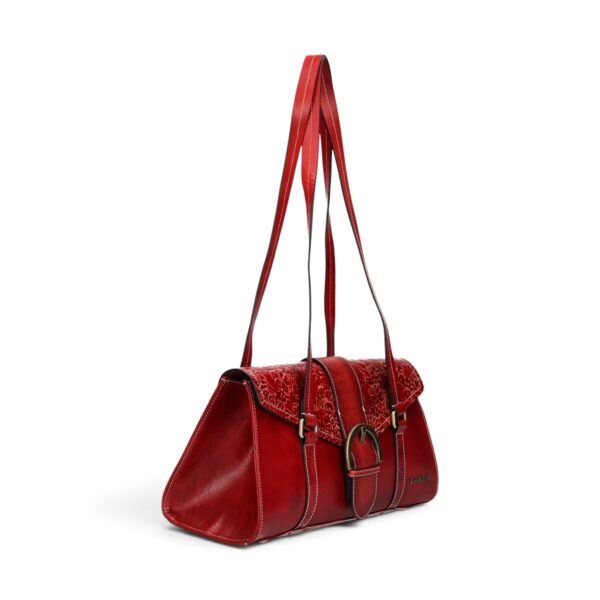 Geantă damă Laura Vita BAYA 01 Wine – piele naturală pictată manual, geantă de umăr și crossbody, 33 × 18 × 15 cm